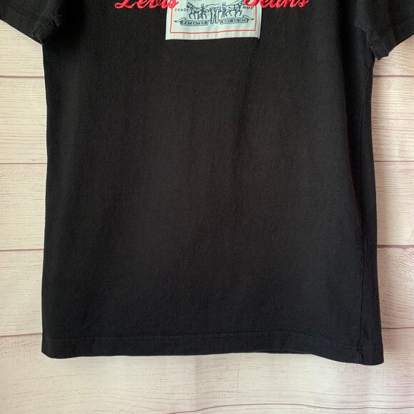 Vintage Levi Black T Shirt with Two Horse Logo Patch and Embroidery Size Medium - Picture 3 of 14